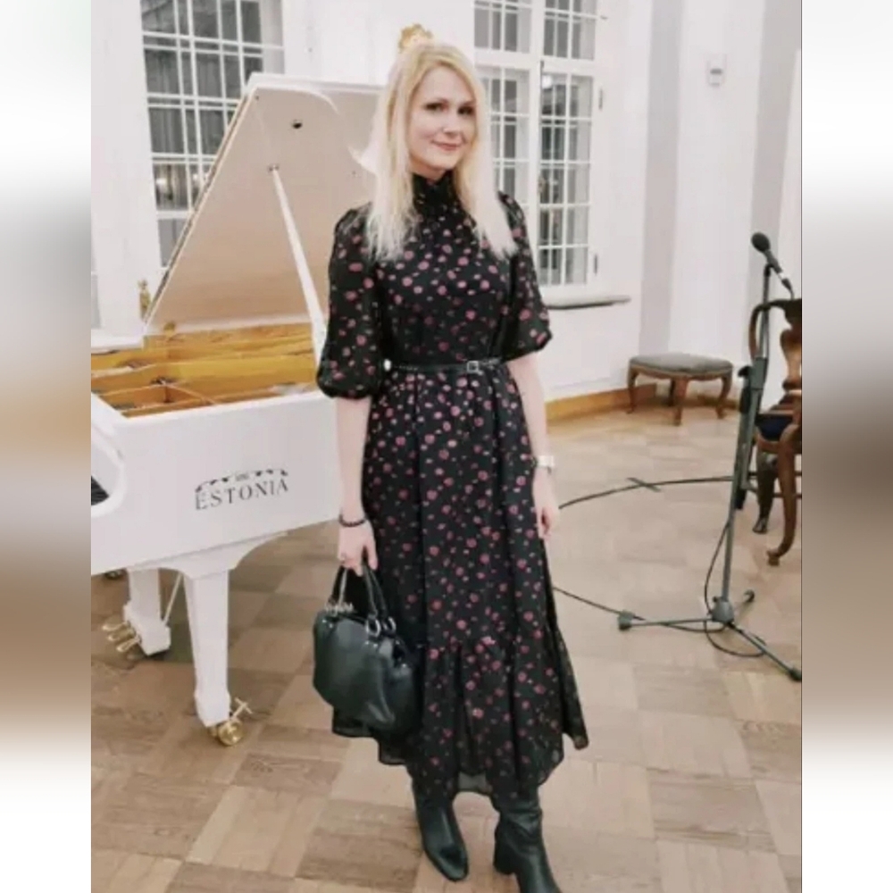 Zara midi dress pink metallic polka dots